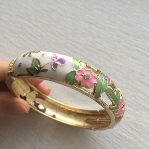 Gold Vintage Floral Bangle Bracelet